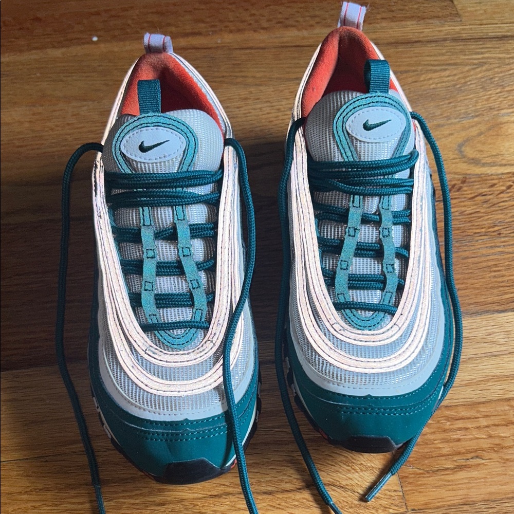 Nike Air Max 97 Green and Coral Sneakers